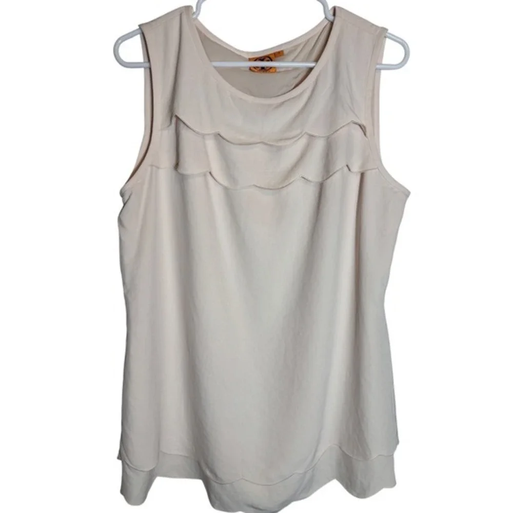 Tory Burch Scalloped Tiered Sleeveless‎ Shell Blouse Cream Size 12